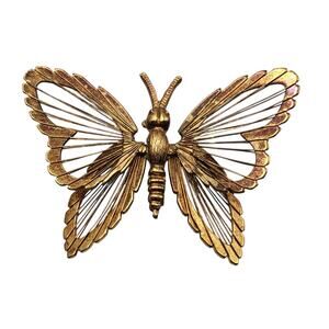 Vintage Gold Tone Butterfly Brooch Filigree Wings